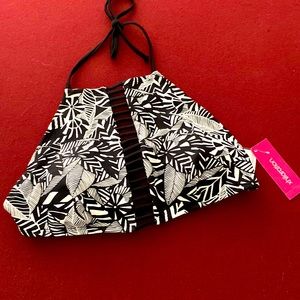 NEW Xhilaration bikini top - black & white, strappy, halter size large